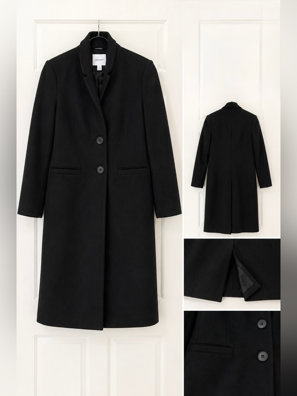 Old Navy Black Wool Blend Long Coat XS Minimalist Classic Topcoat
